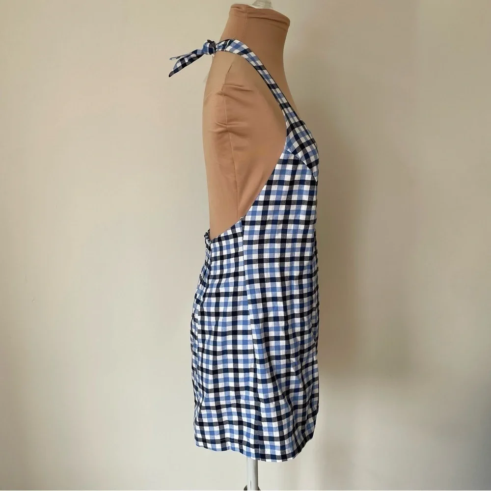 Urban Outfitters Blue Check Cotton Tiffany Button Down Halter Romper NWT Sz S
